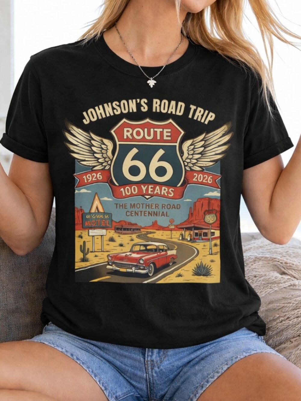 Custom Route 66 Shirt, Vintage Car Road Trip Personalized Tee